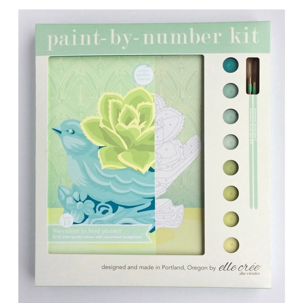 ELLE CREE PAINT BY NUMBER KIT SUCCULENT IN BIRD PLANTER NEW - Picture 3 of 4